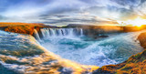 Fototapeta  - Fantastic sunrise scene of powerful Godafoss waterfall.
