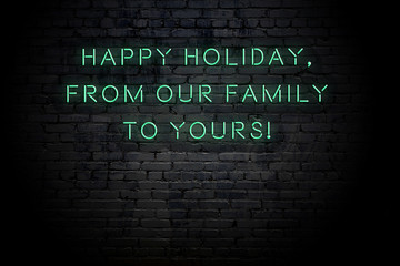 Wall Mural - Neon inscription of christmas and new year greetings on brick wall