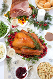 Fototapeta  - Christmas Smoked Turkey and Ham