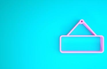 Sticker - Pink Signboard hanging icon isolated on blue background. Suitable for advertisements bar, cafe, pub, restaurant. Minimalism concept. 3d illustration 3D render