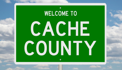 Wall Mural - Rendering of a green 3d highway sign for Cache County