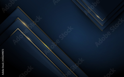 Abstract 3d polygonal pattern luxury dark blue with gold background. Vector i...
