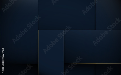 Abstract 3d rectangles pattern luxury dark blue with gold background