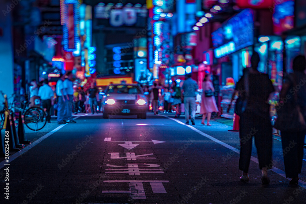 A night of the neon street in Shinjuku Tokyo tiltshift - obrazy, fototapety, plakaty 