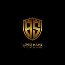 Initial Letters BS Shield Shape Gold Monogram Logo. Shield Secure Safe Logo Design Inspiration