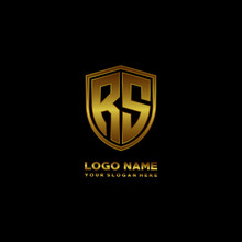 Initial Letters RS Shield Shape Gold Monogram Logo. Shield Secure Safe Logo Design Inspiration