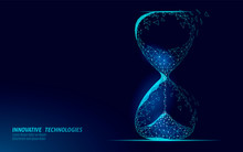 Hourglass 3D Low Poly Dark Time Of Life Concept. Deadline Present Future And Past Hours Gone. Time Stream Flow Value. Creative Opportunity Ideas Schedule Vector Illustration