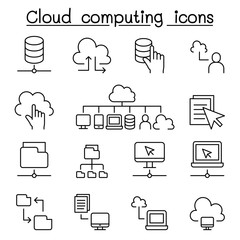 Wall Mural - Cloud computing icons set in thin line style