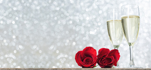 Poster - Champagne and red roses