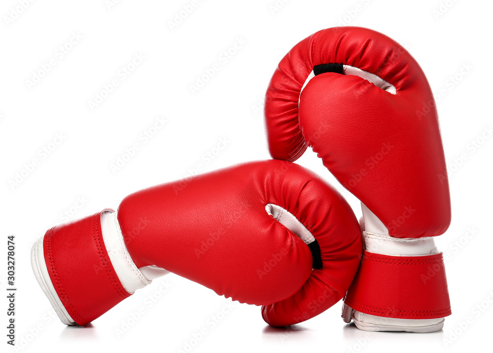 Pair of boxing gloves on white background