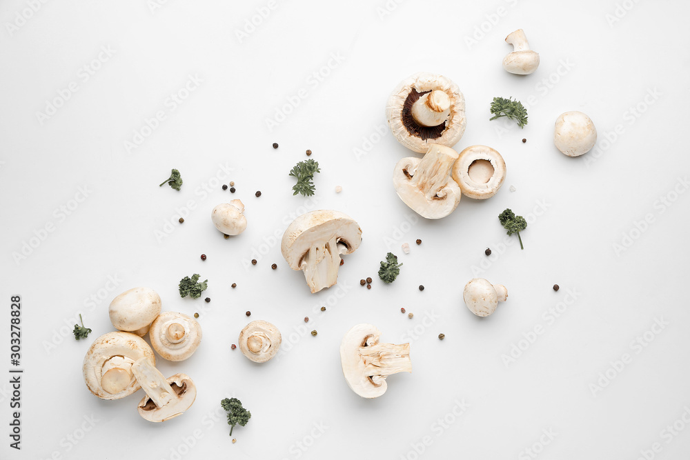 Fresh mushrooms on white background