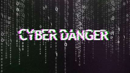 Aufkleber - Cyber danger inscription over grey binary code stream matrix background