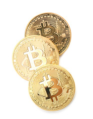 Wall Mural - Golden bitcoins on white background