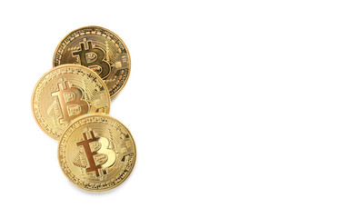 Wall Mural - Golden bitcoins on white background