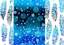 Christmas Background Blue White With Colored Abstract Circles And Branches Fir Tree, Pine For Frame, Postcard Congratulations, New Year,  Holiday, Greeting Card, Invitation, Celebration, Party