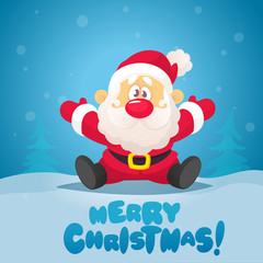 Wall Mural - Merry Christmas and happy new year greeting card with cute Santa Claus. Holiday cartoon character vector.