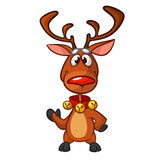 Fototapeta Psy - Funny cartoon red nose reindeer.  Christmas vector illustration isolated