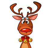 Fototapeta Psy - Funny cartoon red nose reindeer.  Christmas vector illustration isolated