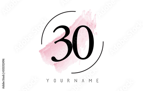 Cuadros en Lienzo Number 30 Watercolor Stroke Logo Design with Circular Brush Pattern