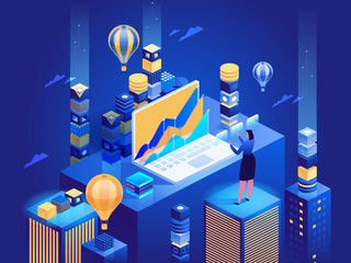 Wall Mural - Technology internet and business isometric concept