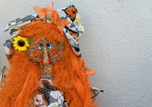 Homemade Funny Doll - Red Orange Hair Woman - Decorative Souvenir Gift, Autumn Symbol