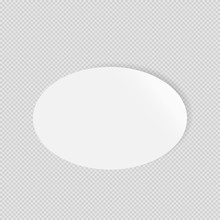 Vector illustration of rounded sticker. Empty white oval sticker template isolated on transparent background. It can be used as a mock up or design element for your own projects.