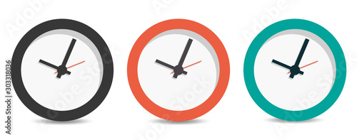 Wektor: Flat long shadow clock icon isolated on white background Flat long shadow clock icon isolated on white background