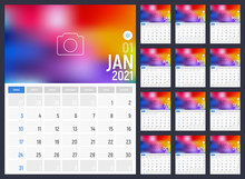 Modern Calendar For 2021 Year With Thin Line Icons For Each Month. Vector Illustration For Monthly Planning.