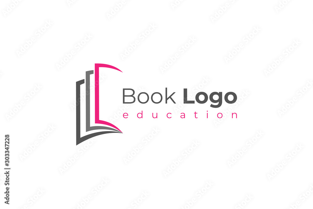 Open Book Logo Education Knowledge Symbol Paper Icon Concept Design Template Element isolated on white background. Flat Vector Illustration. - obrazy, fototapety, plakaty 