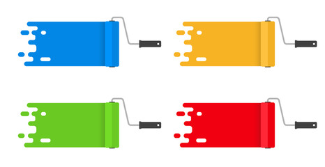 Paint roller brush strokes flat vector illustration with place for text. Roller brushes with copy space stock vector illustration for headers, banners, advertising. Blue, red, green, yellow colors