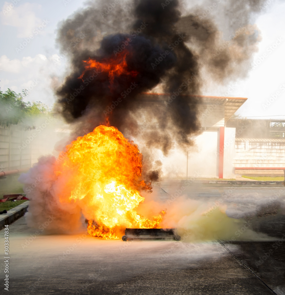 Fire drills using fuel as fuse. The fires caused by oil are very severe ...