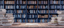 Open Book On Bookshelf In The Library With Old Books 3d Render 3d Illustration
