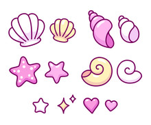 Cute Cartoon Seashell Set