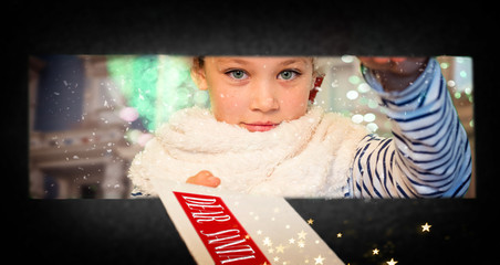 Sticker - beautiful girl sending her letter to Santa Claus