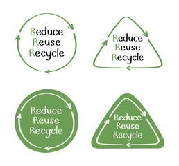 Set recycling icon, reduce, reuse, recycle text. Zero waste, environment protection. Vector graphic design