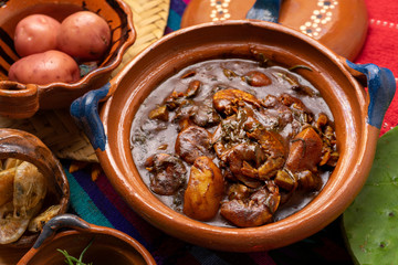 Wall Mural - Mexican rosemary with mole sauce and dried shrimps also called 