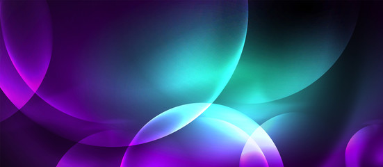 Shiny neon color light with circles abstract background