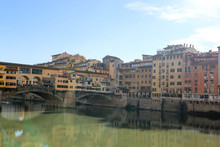 Closeup View To Ponte Vecchio Florence Italy In Clear Winter Day