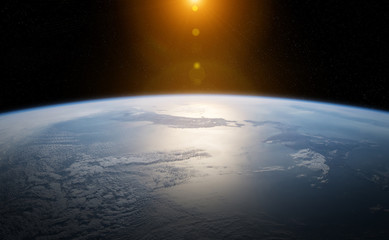 View of planet Earth close up with atmosphere during a sunrise 3D rendering elements of this image furnished by NASA