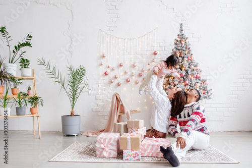 Happy Mixed Race Family African American Dad Mom And Daughter