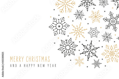 Fotomural Christmas snowflakes elements ornaments greeting card on isolated white backgrou