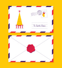 Christmas Mail Envelope. Christmas Letter With Postmark. Vector Illustration