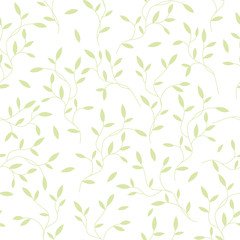 Wall Mural - Decorative seamless pattern with green sprouts with leaves on white background. Ideall for fabric, wallpaper, wrapping paper, pattern fills, textile, web page textures. Vector Eps 10