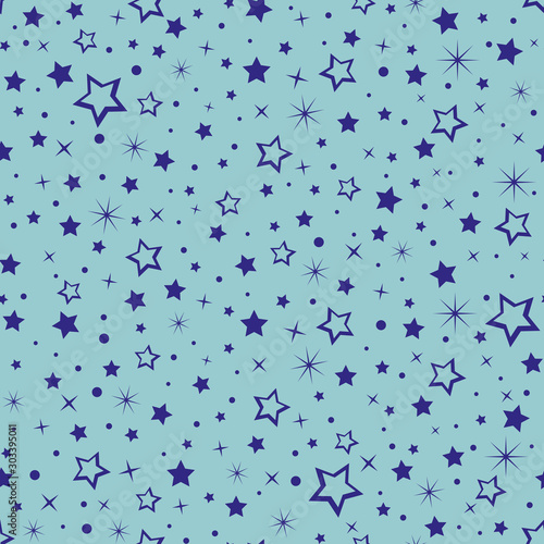 Stars in blue. New Year's background. Winter abstract drawing. Vector seamles...