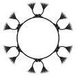 Round vintage frame with geometrical floral motifs. Wreath of stylized lotus flowers. Ancient Egyptian style. Black and white silhouette.