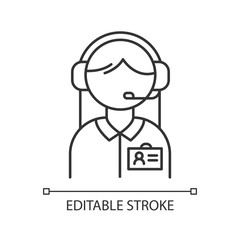 Sticker - Consultant help linear icon. Call center manager. Customer support operator. Helpline and telemarketing. Thin line illustration. Contour symbol. Vector isolated outline drawing. Editable stroke