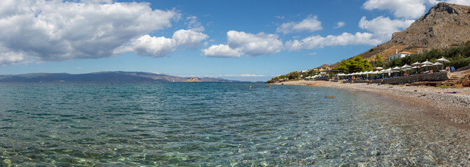 Wall Mural - Panorama with Mountain and Vlychos Plakes Beach in Hydra Island