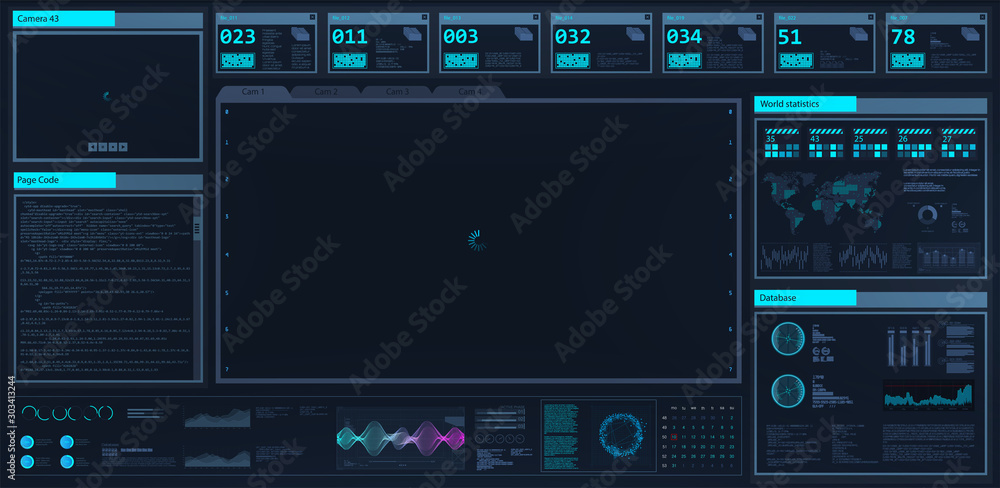 High-tech dashboard in HUD style. Futuristic User Interface screen template. Mockup virtual graphic touch, UI, GUI, HUD. Futuristic interface for presentation, with place for your product. Vector  - obrazy, fototapety, plakaty 
