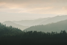 Hazy Layers Of Mountains In Washington State In Fall