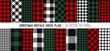 Christmas Buffalo Check Plaid Vector Patterns in Red, Green, White and Black. Set of 20 Lumberjack Flannel Shirt Fabric Textures. Rustic Xmas Backgrounds. Pattern Tile Swatches Included.